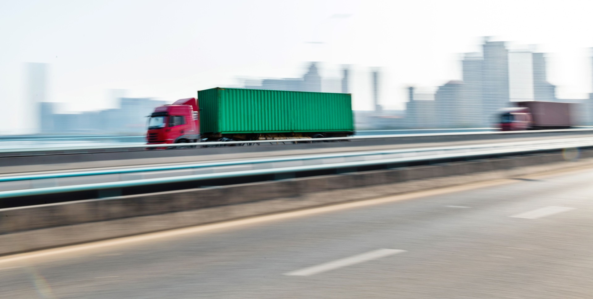 Truck speeding on city viaduct
